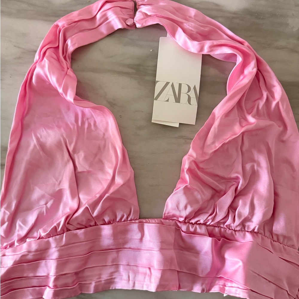 Zara Satin Pink Halter Bra